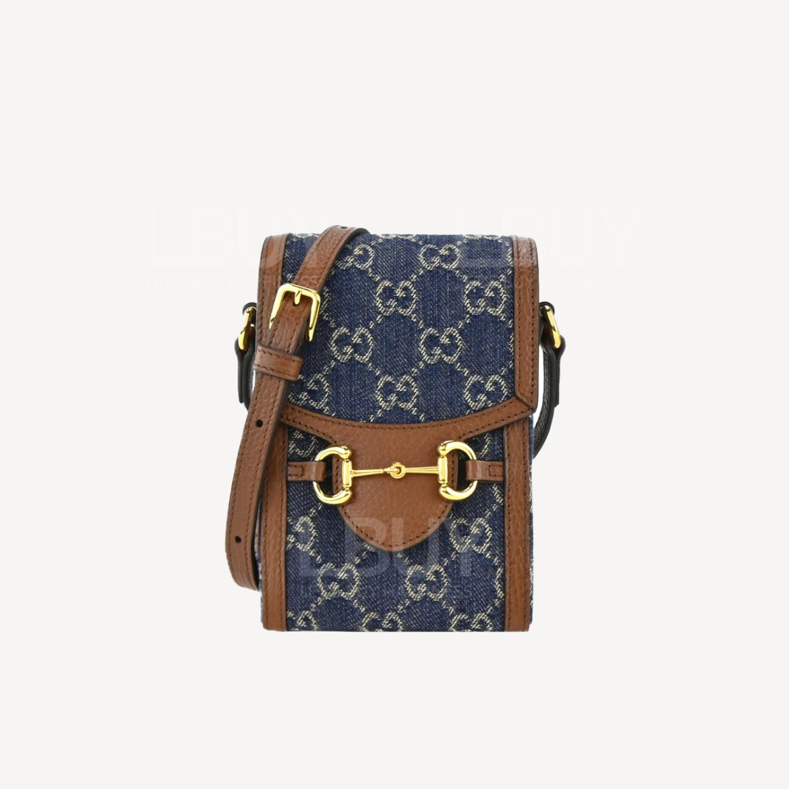 Gucci 马衔扣1955 GG Supreme 帆布迷你袋手机袋 牛仔蓝色 625615