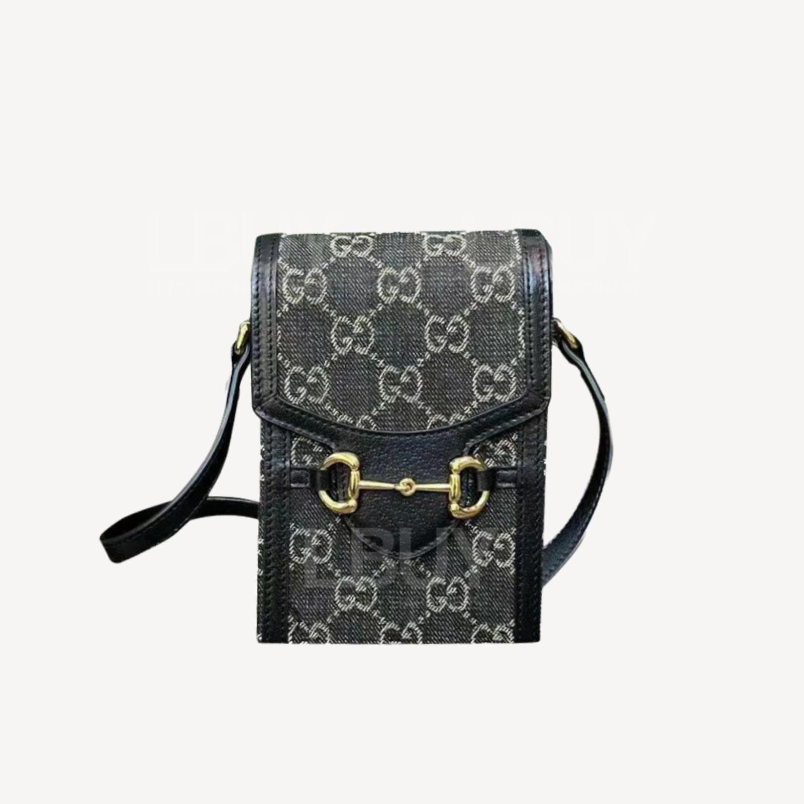 Gucci 马衔扣1955 GG Supreme 帆布迷你袋手机袋 牛仔黑色