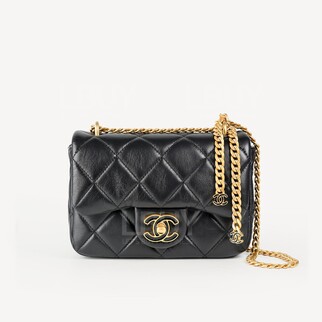 Chanel 琺瑯CC扣金色鏈帶小號18cm垂蓋手袋 AS3113