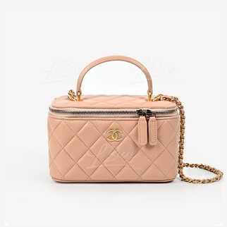 Chanel Light Pink Long Vanity Case with Top Handle and Chain AP2199