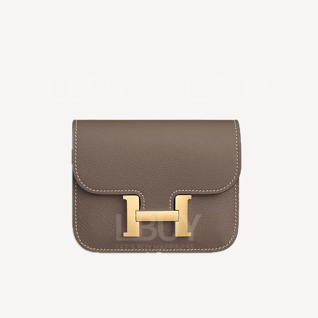 Hermes Constance Slim Wallet Evercolour 皮革 大象灰 金扣