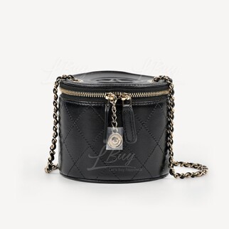 Chanel Black Bucket Vanity Case with Chain AP2193