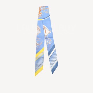 Hermes Ex-Libris Silk Twilly Bleu Moyen Jaune Vif Orange 粉藍色 亮黃色 橙色