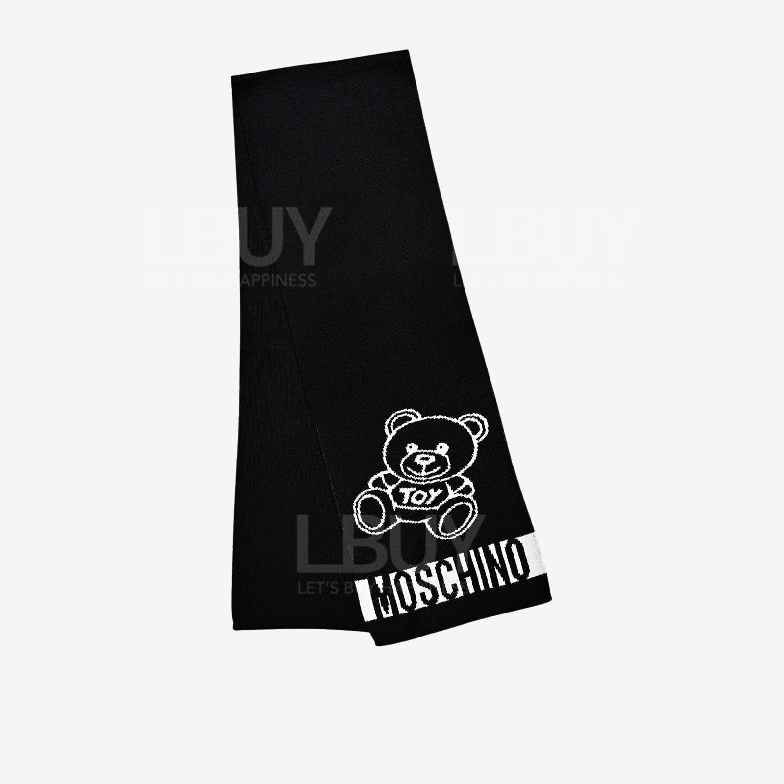 Moschino 大泰迪熊Logo 黑色圍巾/頸巾