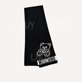 Moschino 大泰迪熊Logo 黑色圍巾/頸巾