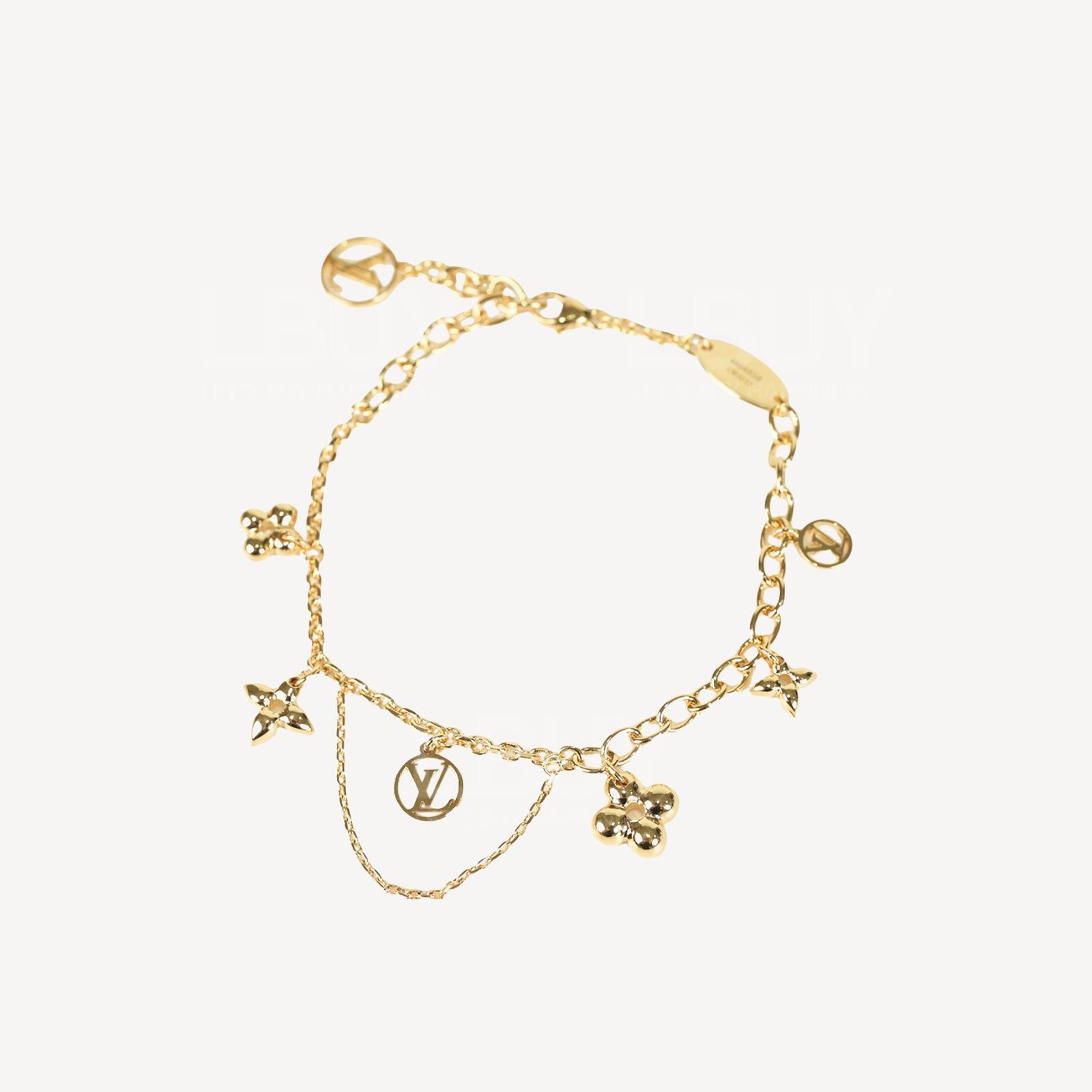 LV Blooming Supple  LV Logo Monogram Floral Charm Gold Bracelet M64858