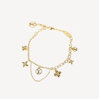 LV Blooming Supple  LV Logo Monogram Floral Charm Gold Bracelet M64858