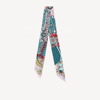 Hermes De l'Ombrelle aux Duels Silk Twilly 粉藍色 淡粉色