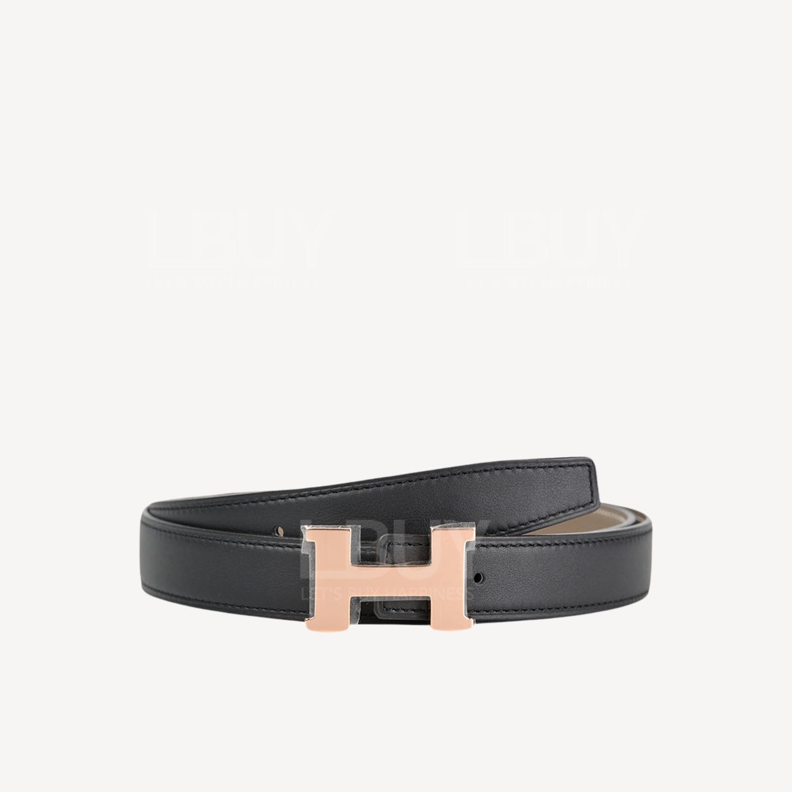 Hermes Mini Constance 24mm Reversible Belt Etoupe and Black with Rose Gold Hardware