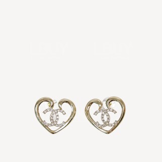 Chanel 金色CC Logo併水鑽心形大號耳環 ABA0698