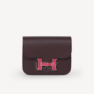 Hermes Constance Slim Wallet 紫褐色拼限量覆盆子琺瑯扣