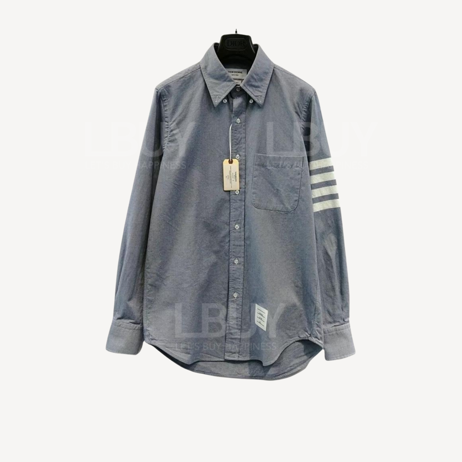 THOM BROWNE 白色4間條品牌特色法蘭絨襯衫 灰色