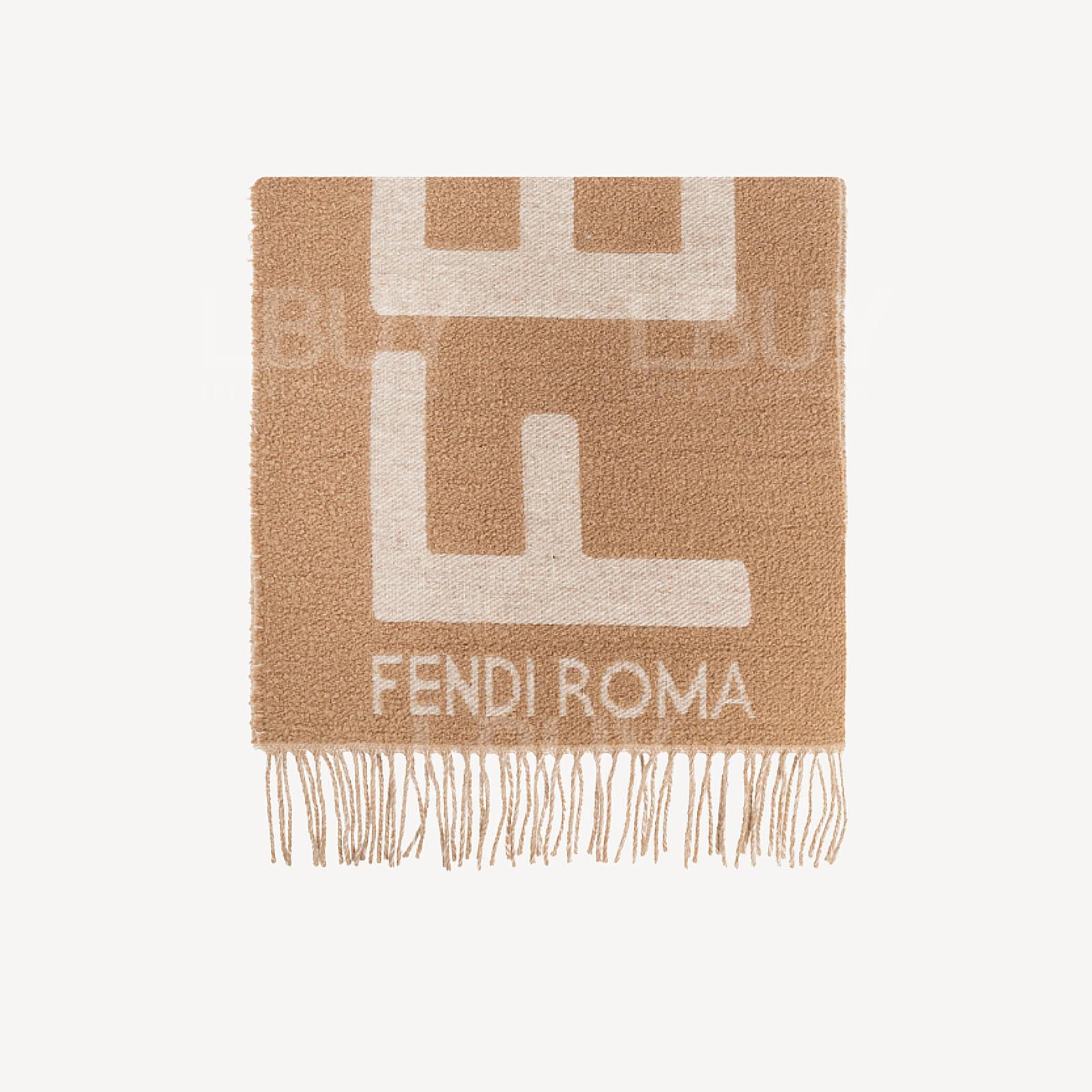 Fendi Roma Logo double-sided Wool Scarf Camel FXT116