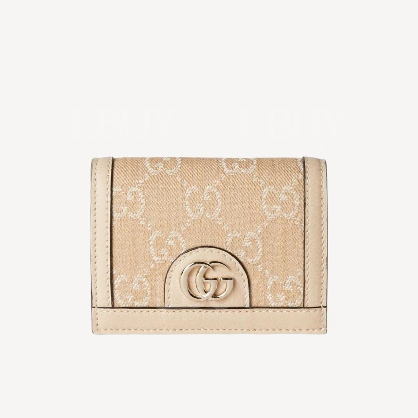 Gucci Ophidia GG 淺米色牛仔併皮革 卡套 短銀包