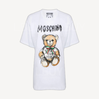 Moschino 意大利領帶泰迪熊Logo短袖T恤 白色