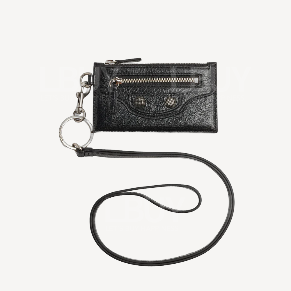 Balenciaga Le Cagole Card Case on Strap Card Bag with Lanyard Black 764324