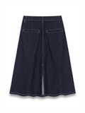 Frayed Hem Contrast Stitched Denim Skirt 