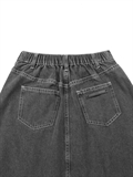 Washed Pleated Denim Skirt 