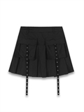  Eyelet Trims Pockets Pleated Skirts
