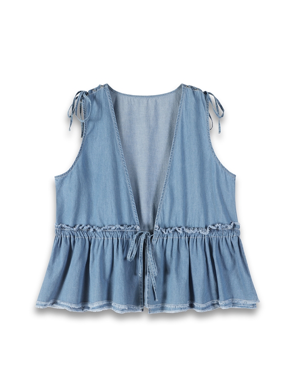 Tie Up Ribbon Denim Vest 