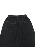 Frayed Hem Contrast Stitched Denim Skirt 