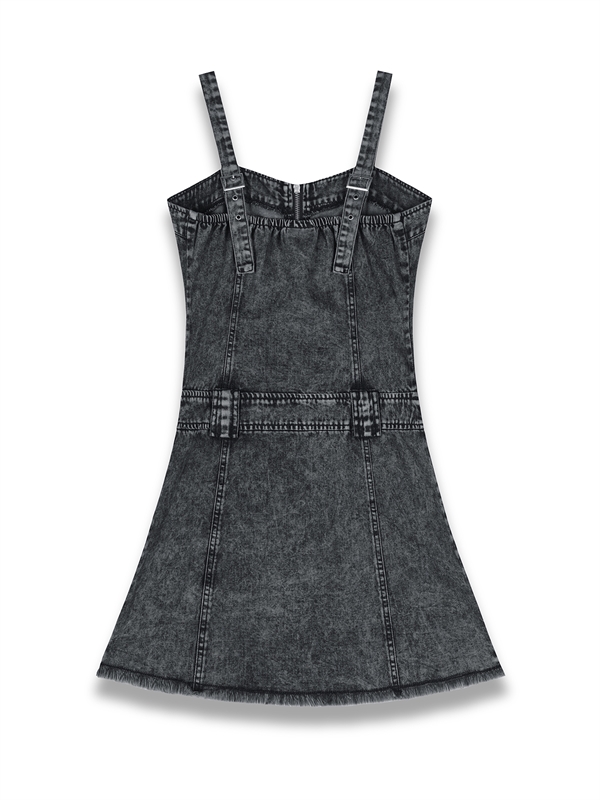 Zip Up Denim Overall Dress