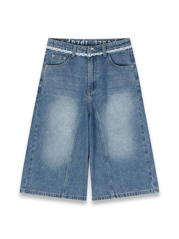 Lace Trim Denim Bermuda Shorts