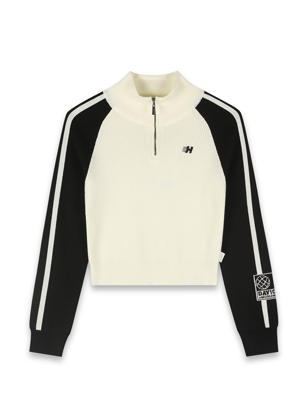 Zip Up Collar Sporty Sweater Top