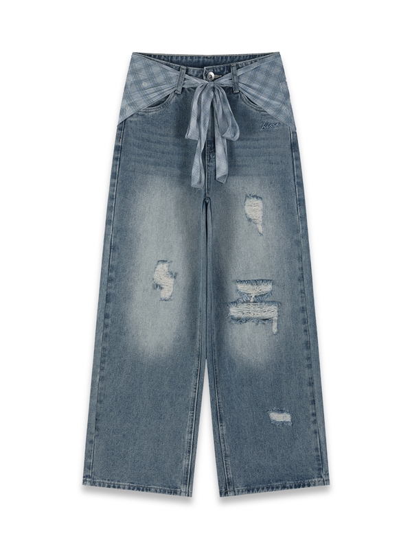 Jeans With Tartan Scarf