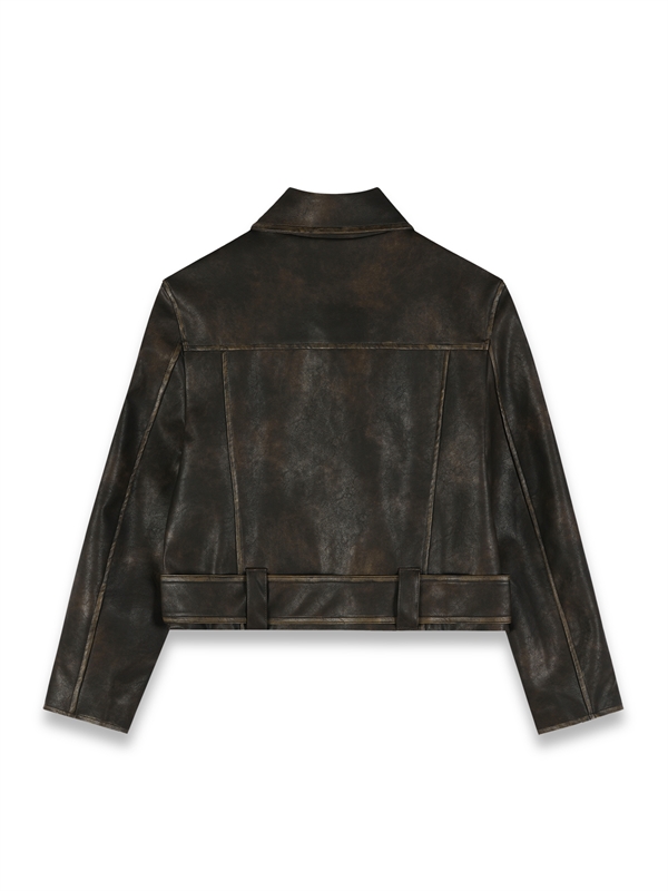 Wash PU Leather Biker Jacket