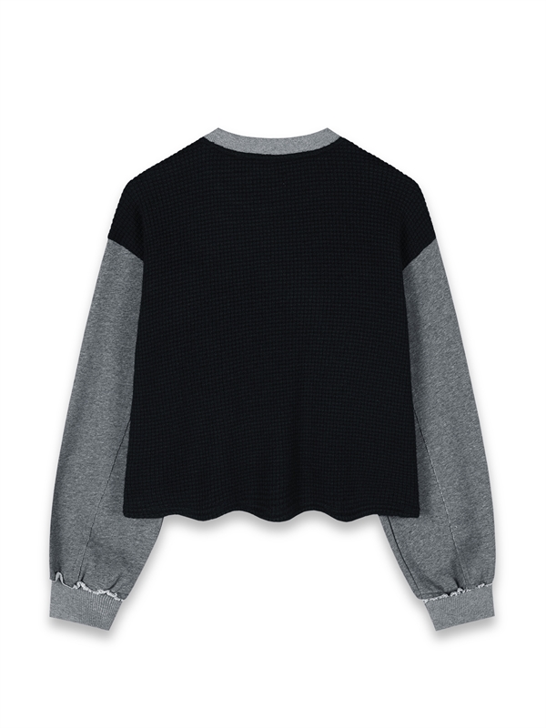 Waffle Contrast-Sleeve Top