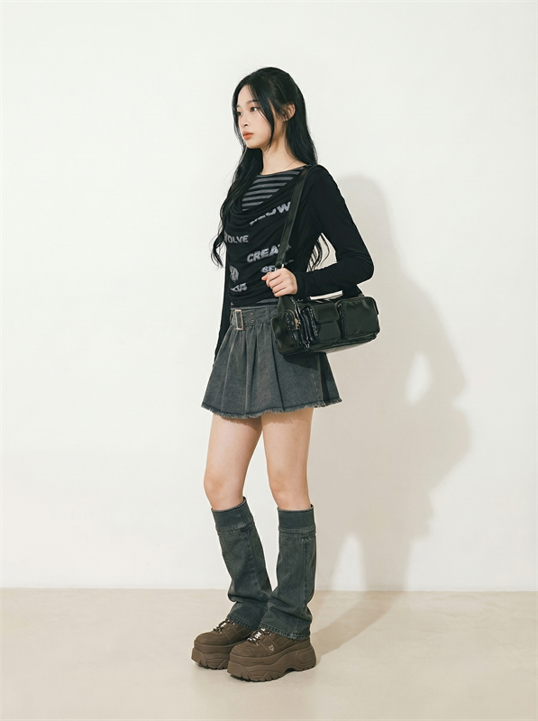 Denim Skirt With Leg Warmers