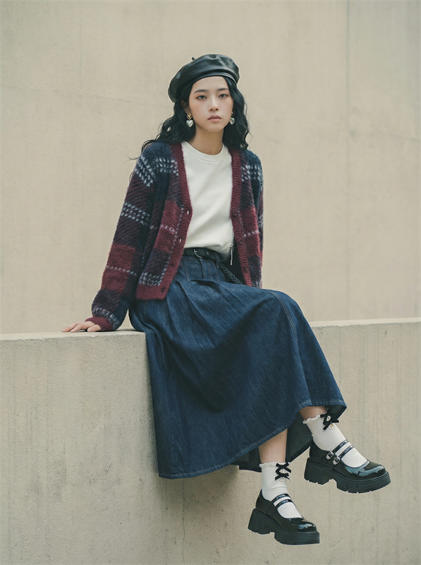 Tartan Pattern Furry Knit Cardigan
