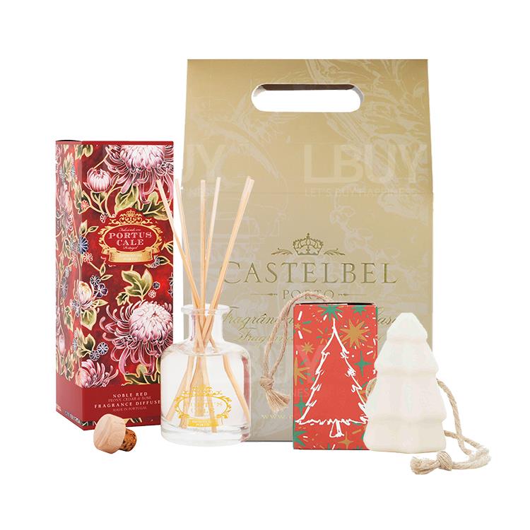 Portus Cale Noble Red Fragrance Diffuser and Happiest Christmas Tree Soap Set (Christmas Gift)