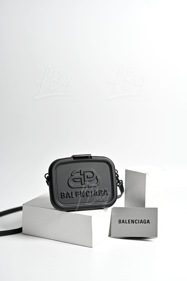 Balenciaga-Balenciaga Black Lunch Box Mini Case with Leather Strap