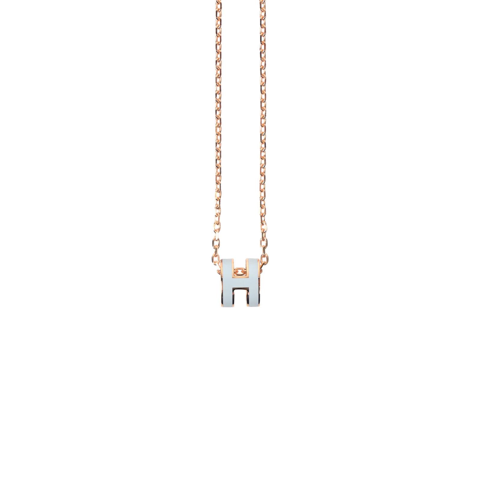Hermès-Hermes Mini Pop H Necklace Bleu Zephyr with Rose Gold Hardware