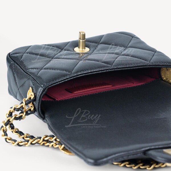 Chanel-Chanel 金幣鏈帶17cm黑色垂蓋手袋AS3368