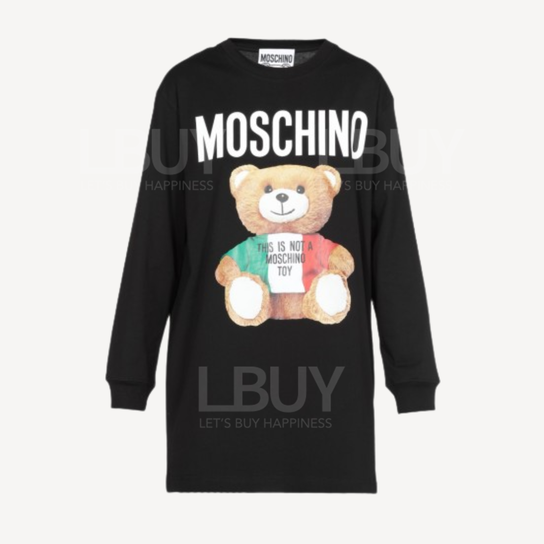 Moschino 意大利國旗熊仔黑色棉質長身薄Tee