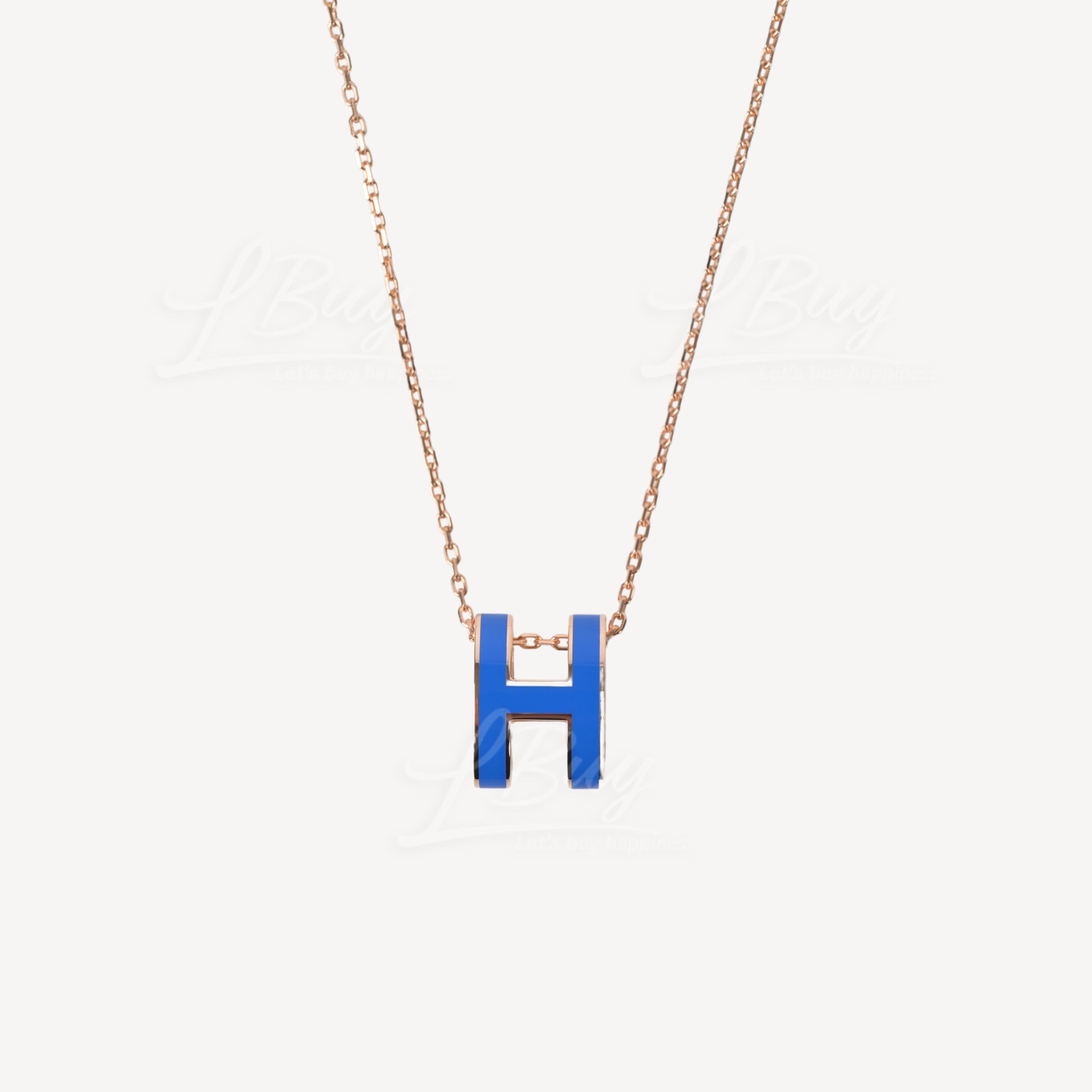 Hermes Pop H Necklace 项链 皇家蓝配玫瑰金色