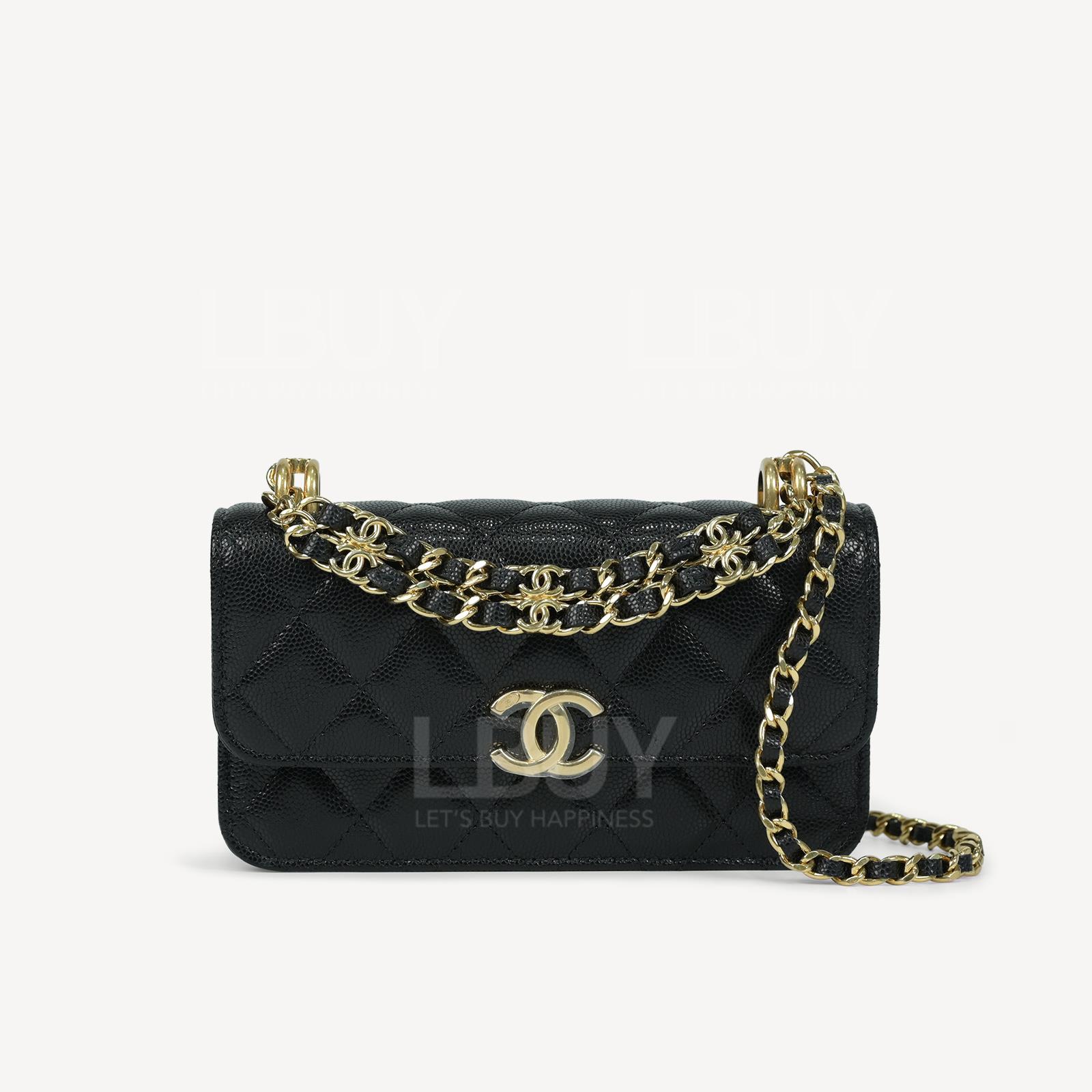 Chanel Gold CC Logo Leather Chain Handle Black Chain Bag