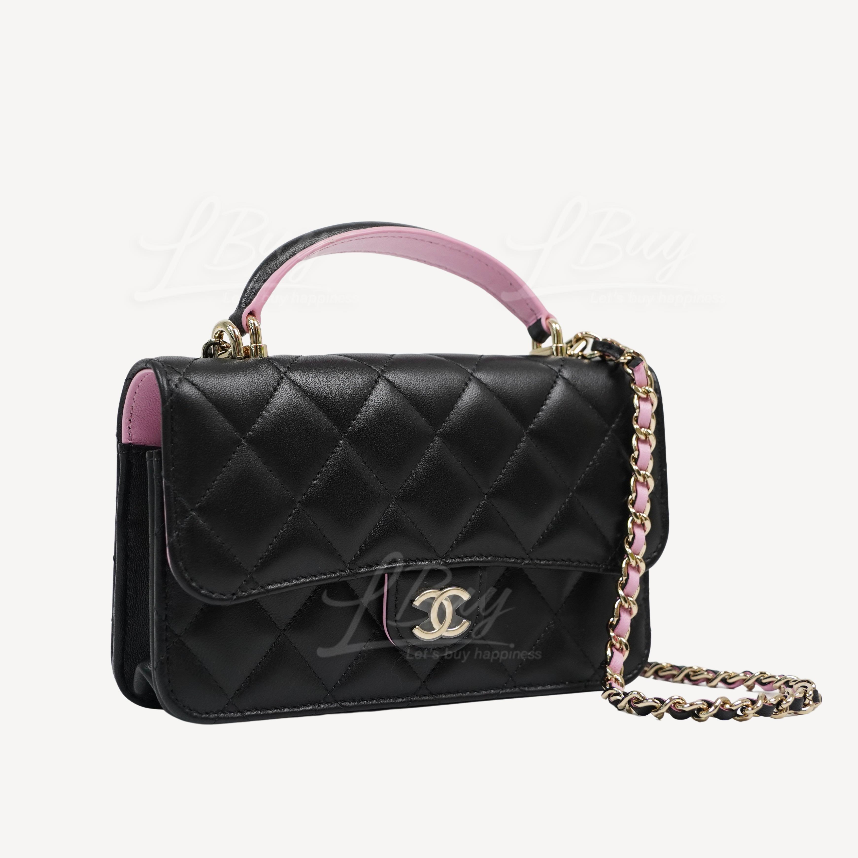 Chanel-Chanel Black and Pink handle with flap and golden CC