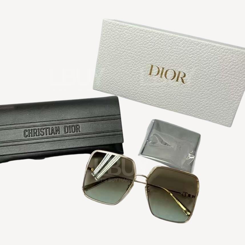 Dior 但金色配茶色镜片太阳眼镜