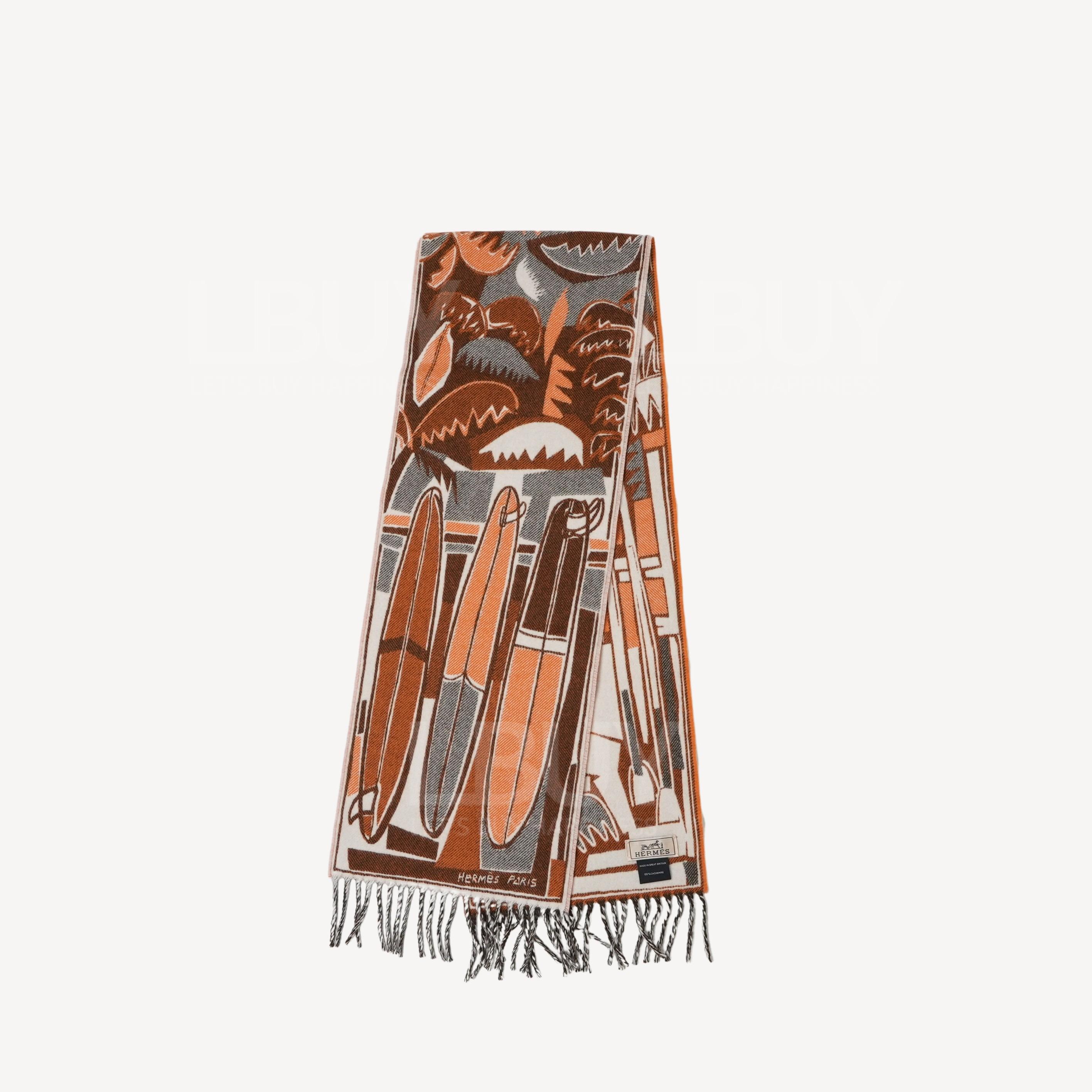 Hermes Sea, Surf and Fun Muffler 橙色 棕色 象牙白 全羊絨圍巾頸巾