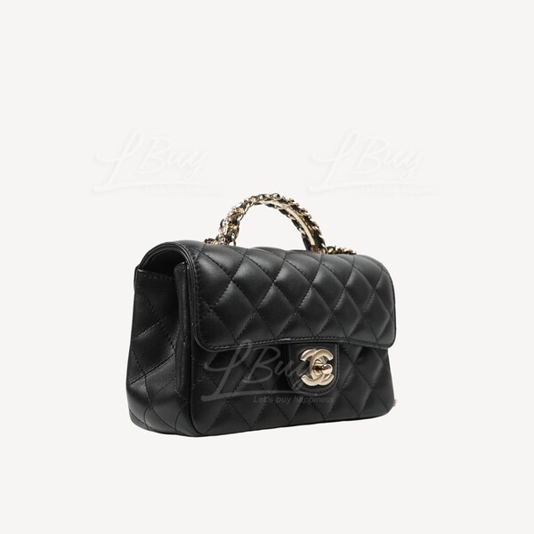 香奈儿-Chanel 水钻手挽金色CC Logo 18cm黑色垂盖手袋AS4140