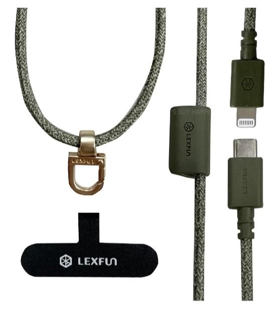 LEXFUN Power Sling Adjustable Charging Cable Phone Strap USB-C to lightning Green