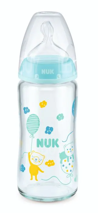 NUK PCH 240ml Glass Bottle with Silicone Teat S1M Assortment
