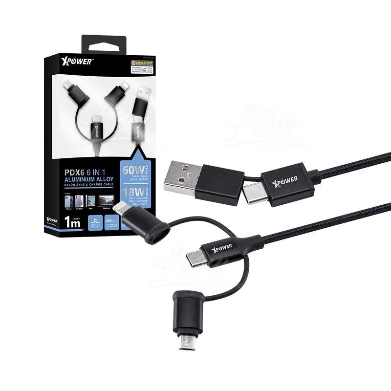 XPower PDX6 6合1 60WPD3.0 鋁合金傳輸充電線