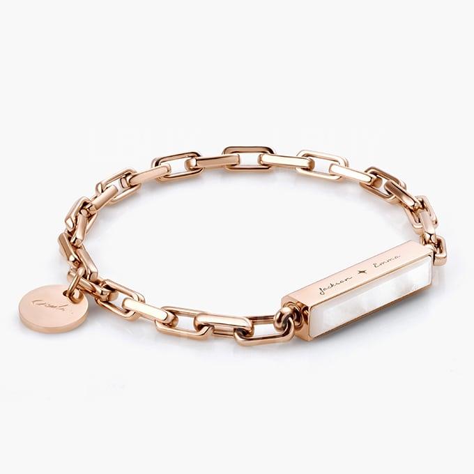Miami Love Customized Box Chain Bracelet Gemstone Edition - Rose Gold (Mother of Pearl)