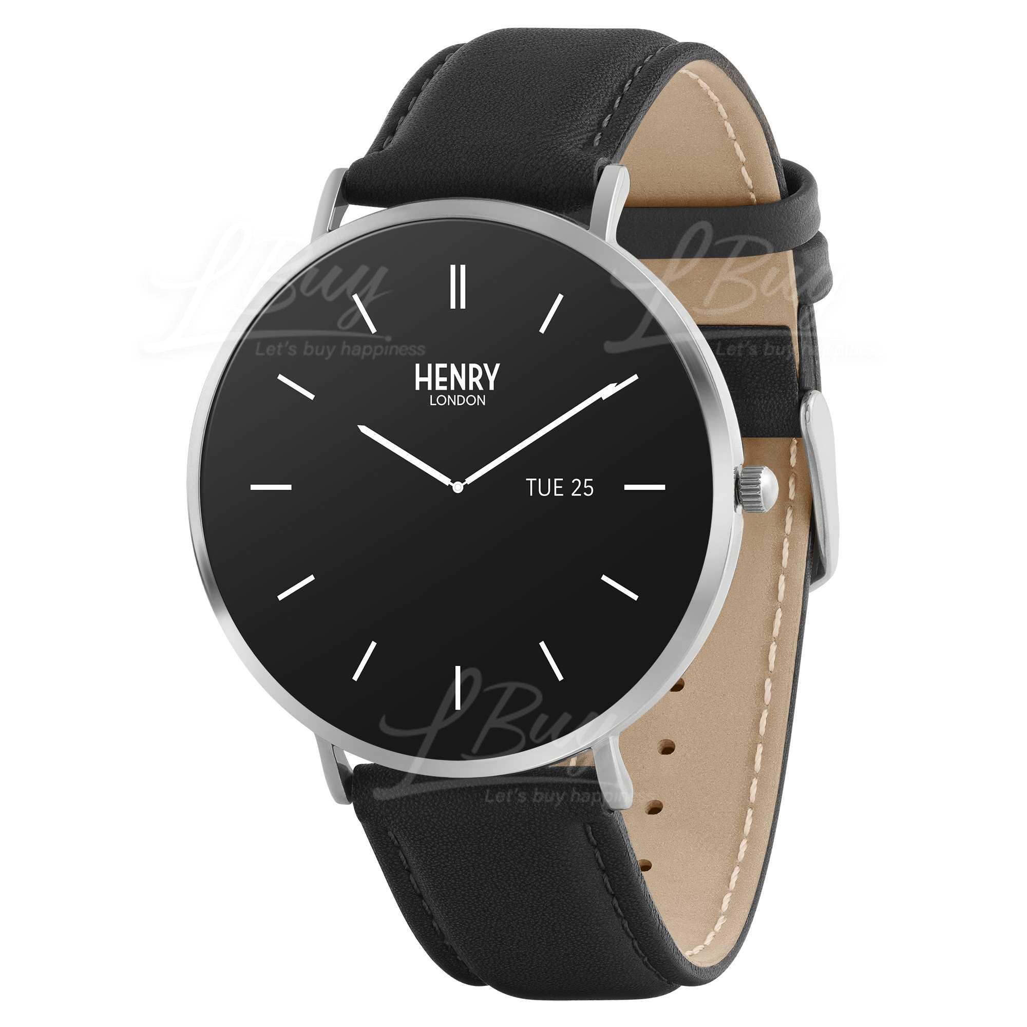 UK Henry London Elegant Smart Watch (Silver and Black Leather) HLS65-009