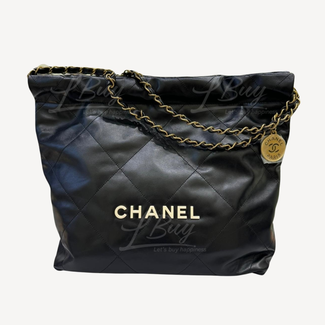 Chanel-Chanel 22 Handbag White Logo Shiny Calfskin Small Bag